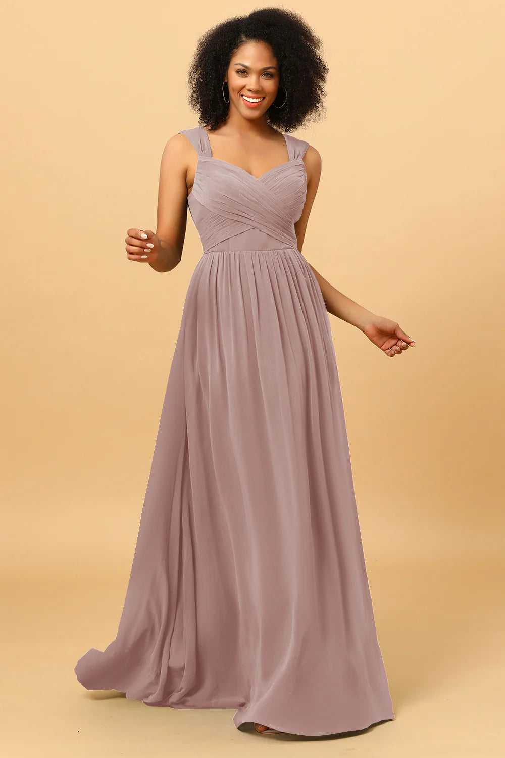 A Line Sweetheart Chiffon Floor Length Bridesmaid Dress with Heart Shaped Open Back