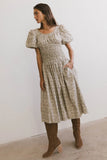 Lucille Smocked Floral Dress in Olive FINAL SALE