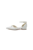 Glitter Pointed Toe Pearl Ankle Strap Low Heels With Bow