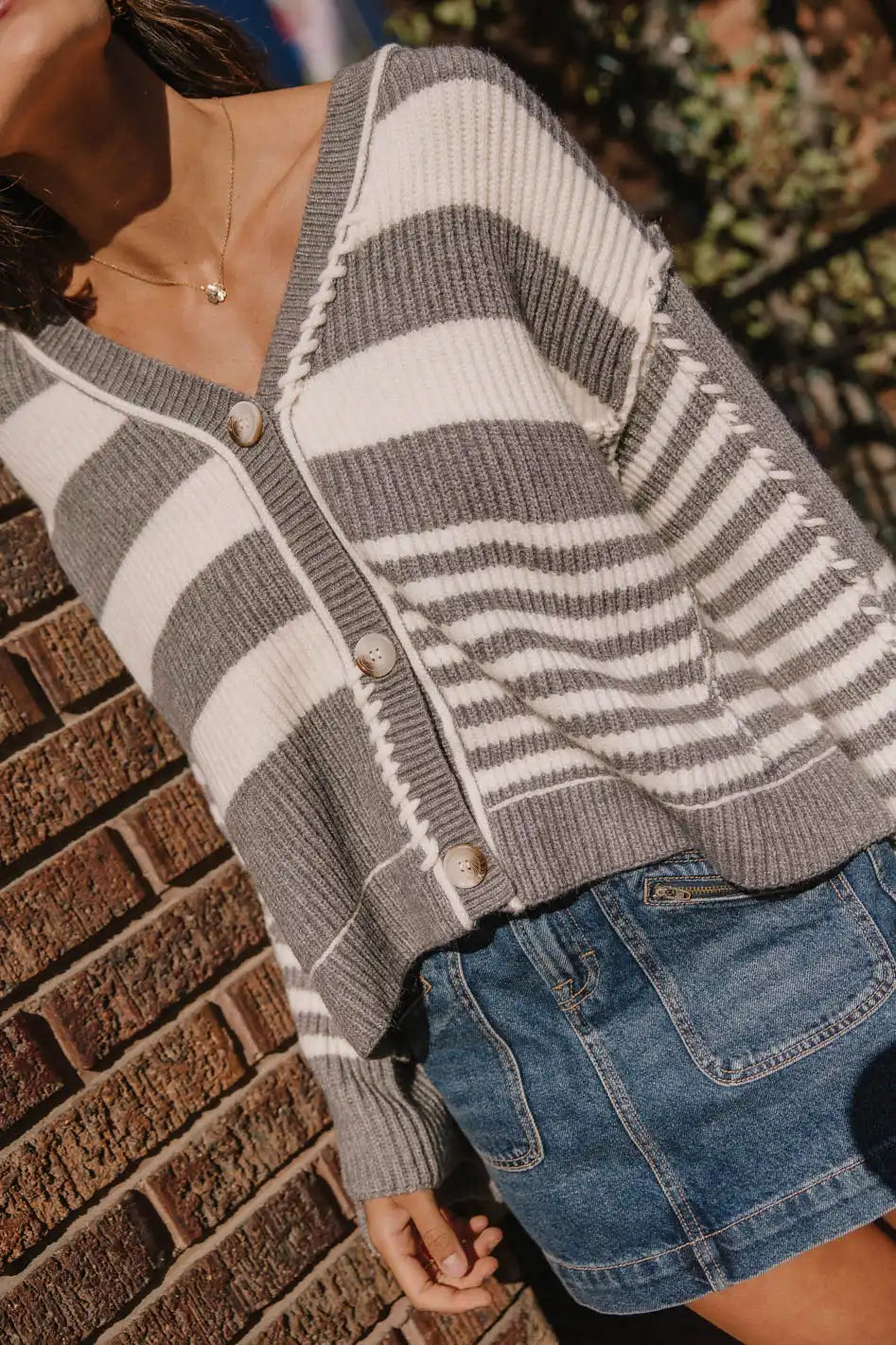 Yannah Striped Cardigan in Grey FINAL SALE