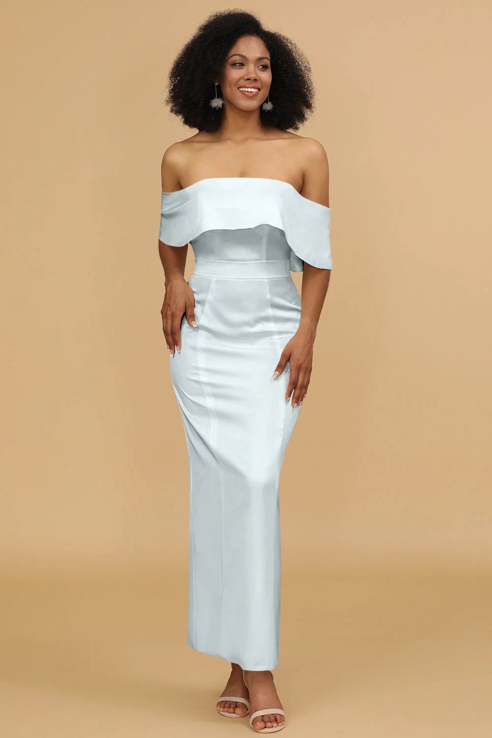 Mermaid Off the Shoulder Floor Length Satin Bridesmaid Dress