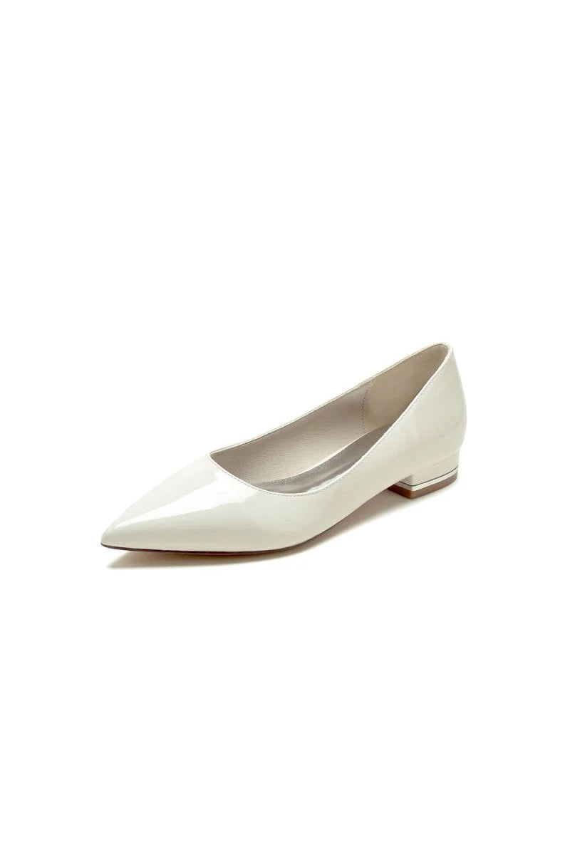 Simple Pointed Toe Slip on Patent Leather Low Heels