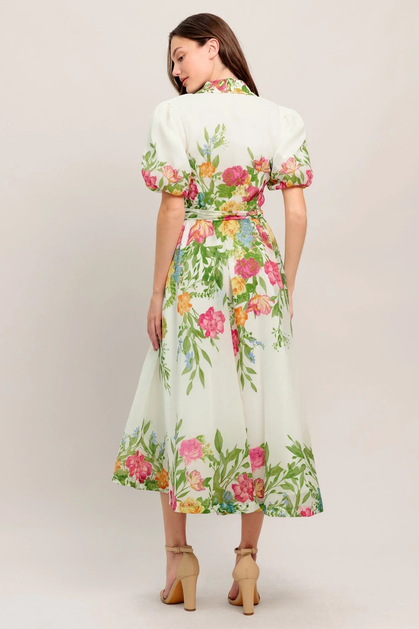 FRESH BLOSSOM IVORY FLORAL MIDI DRESS