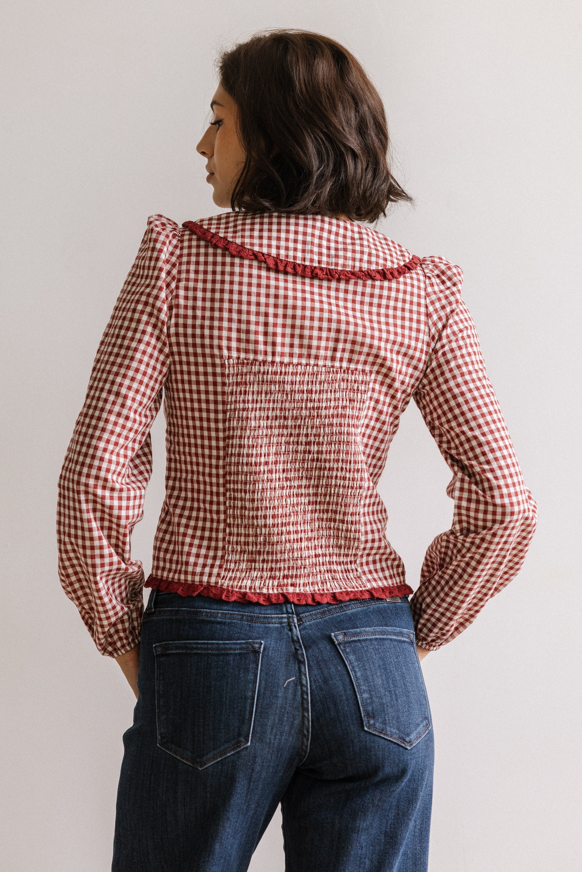 Brenna Gingham Blouse in Burgundy FINAL SALE
