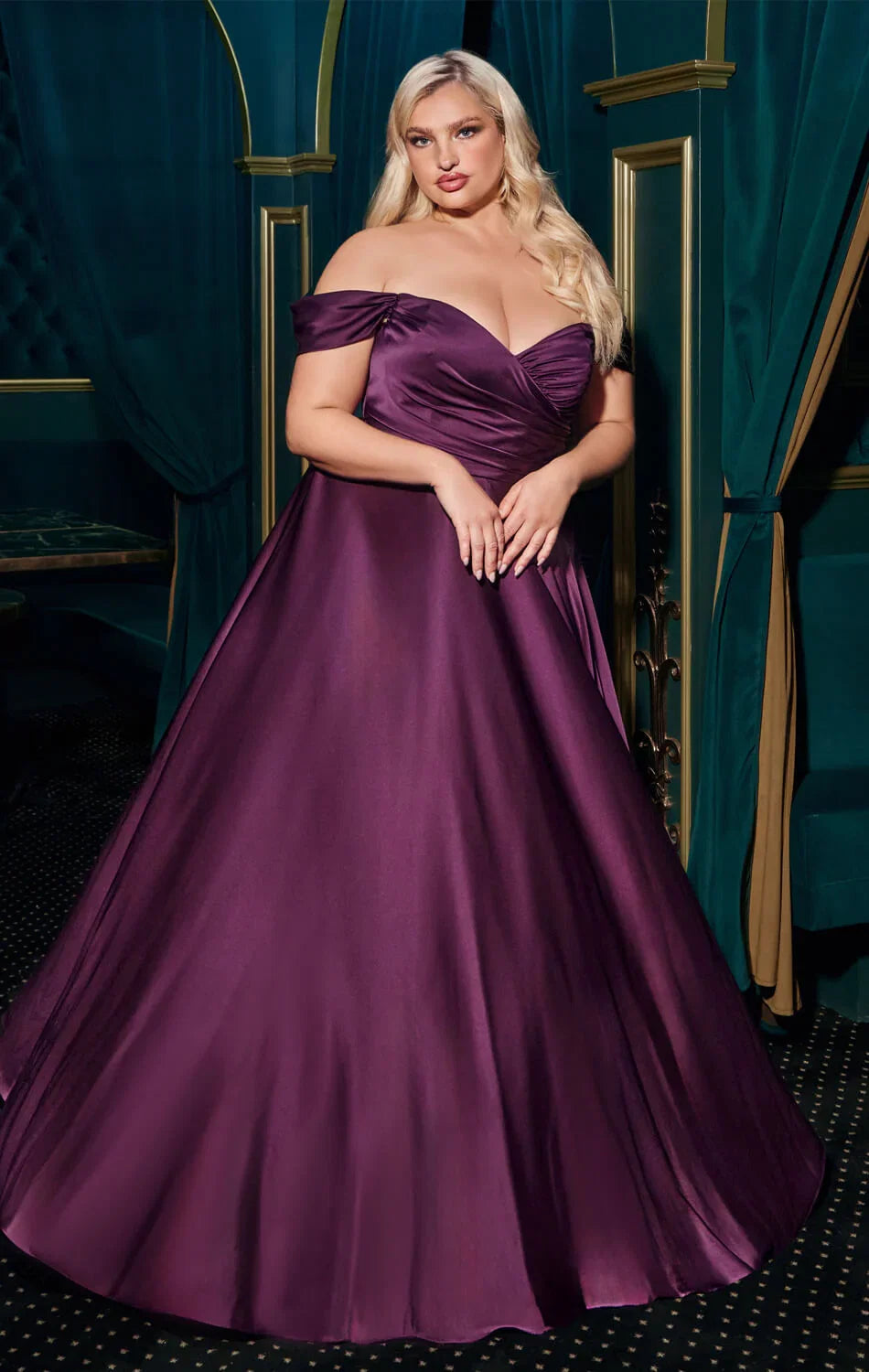 JILLIAN GOWN A LINE SOFT SATIN OFF THE SHOULDER DRESS
