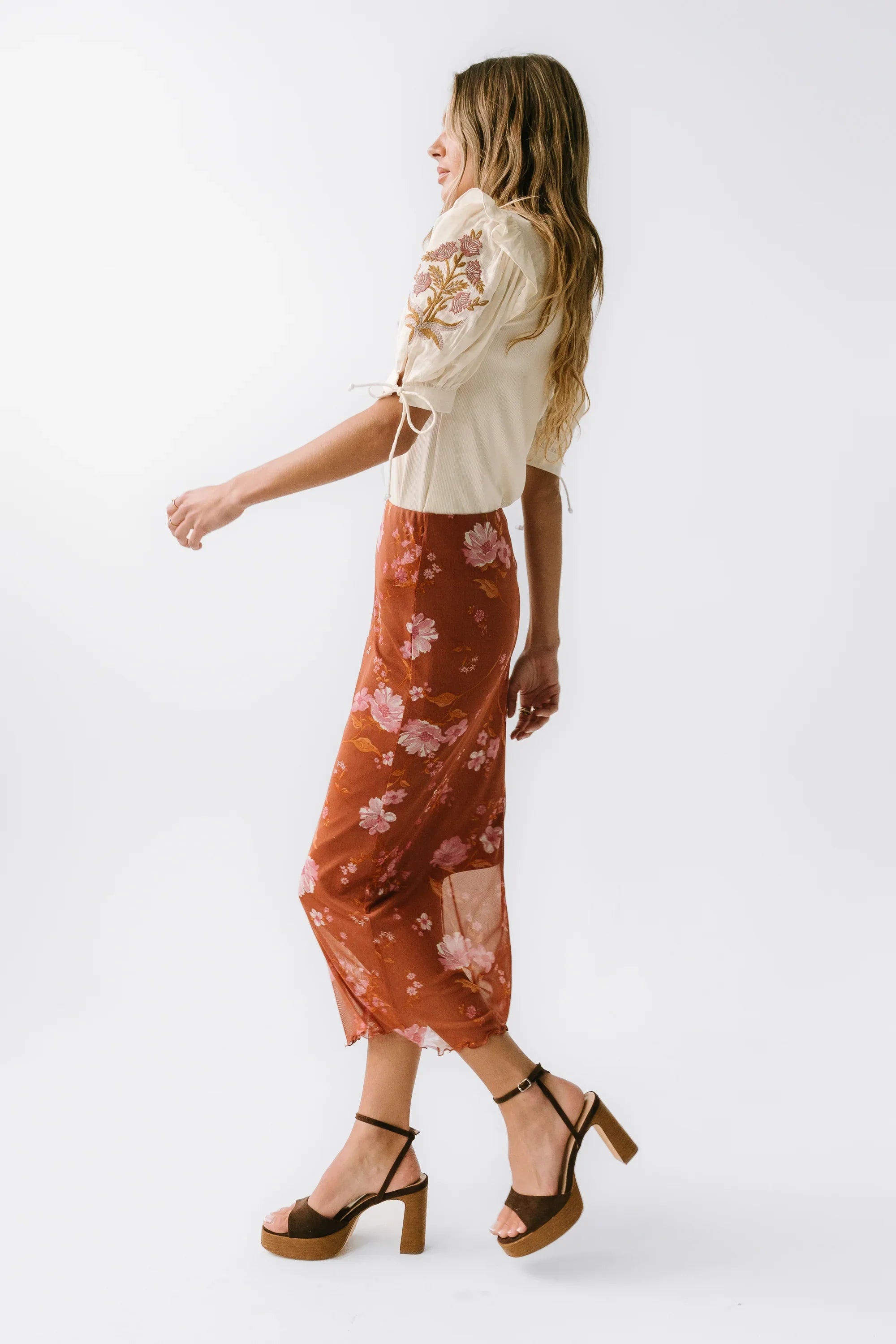Carly Mesh Midi Skirt in Rust FINAL SALE
