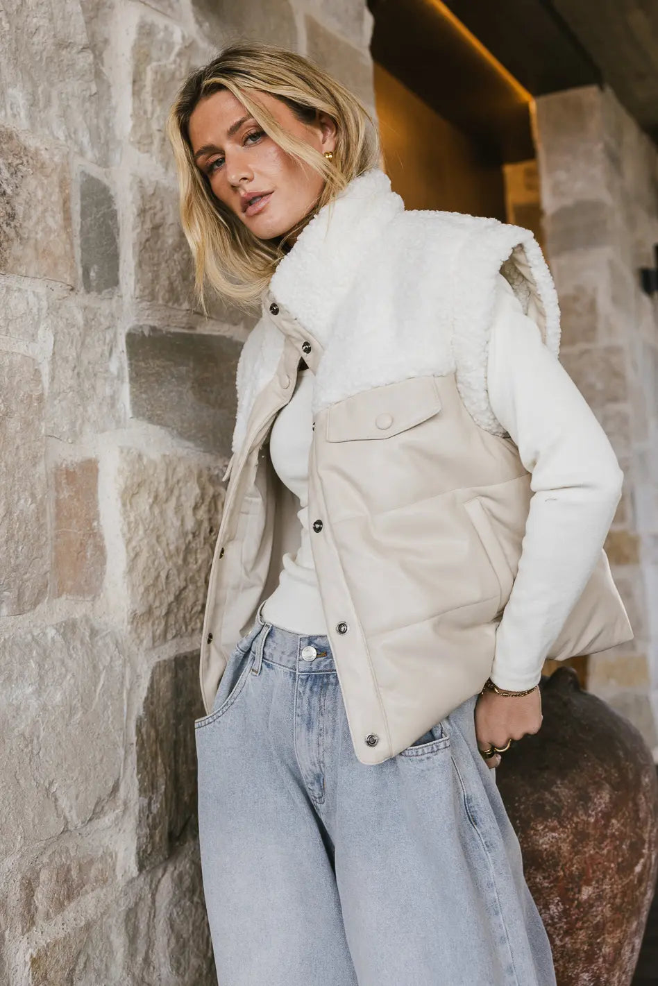 Lets Get Lost Vegan Vest in Cream FINAL SALE