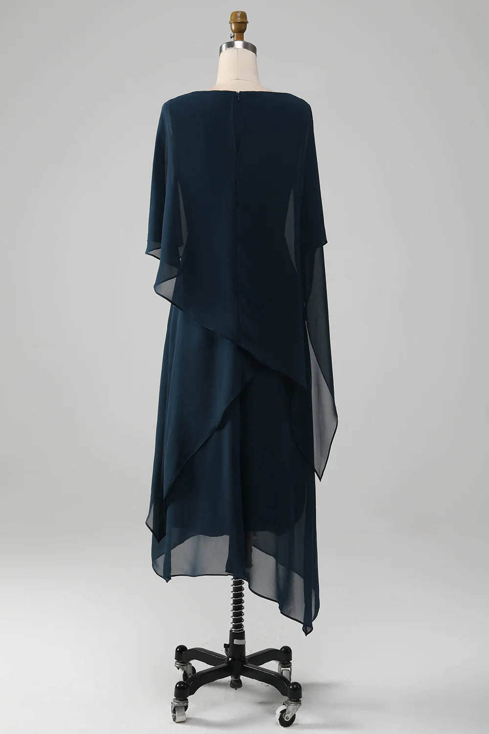 Navy A Line Scoop Tea Length Chiffon Mother of the Bride Dress