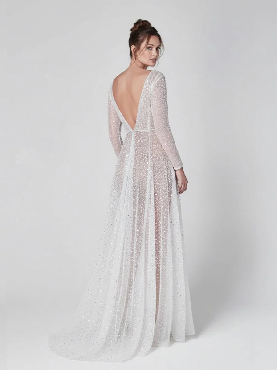 Bohemian A Line Sparkly Sequined Luxury Wedding Dresses