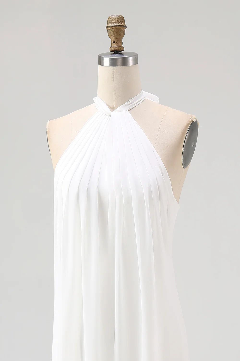 A Line Simple White Halter Long Engagement Dress