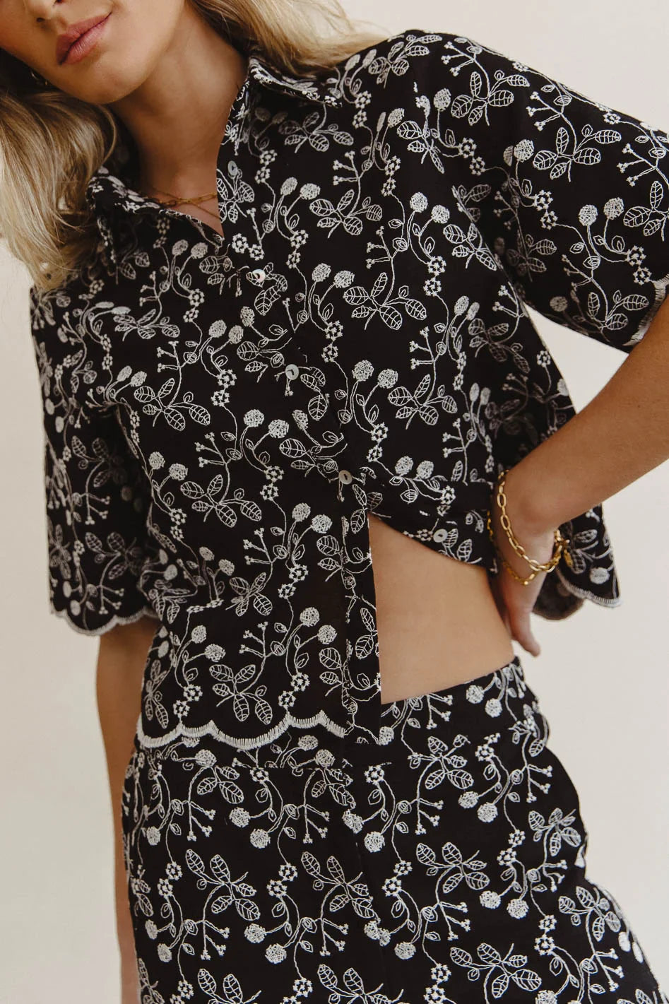 Perrie Floral Button Up in Black FINAL SALE