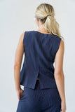 Vivienne Pinstripe Sleeveless Vest in Navy