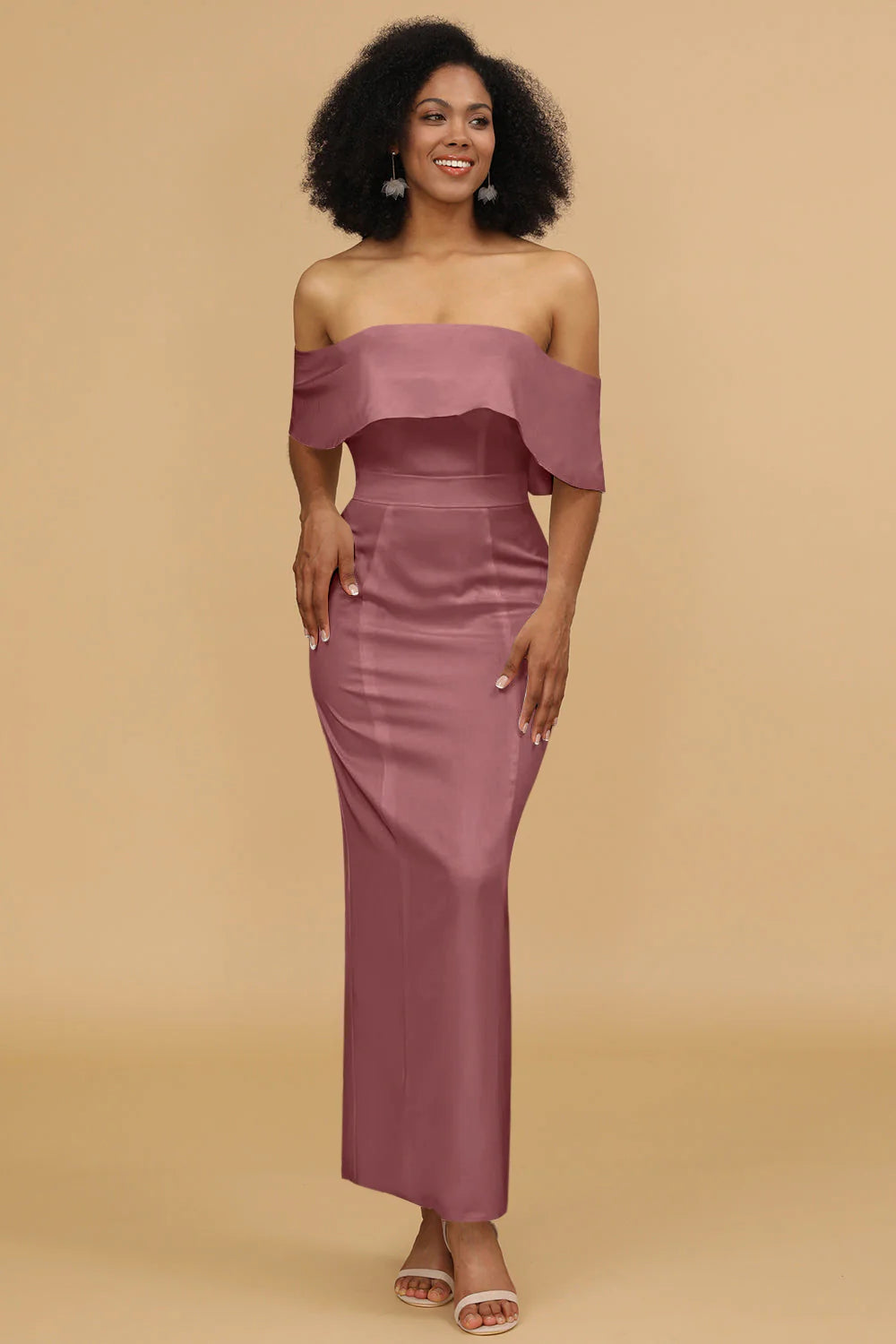 Mermaid Off the Shoulder Floor Length Satin Bridesmaid Dress
