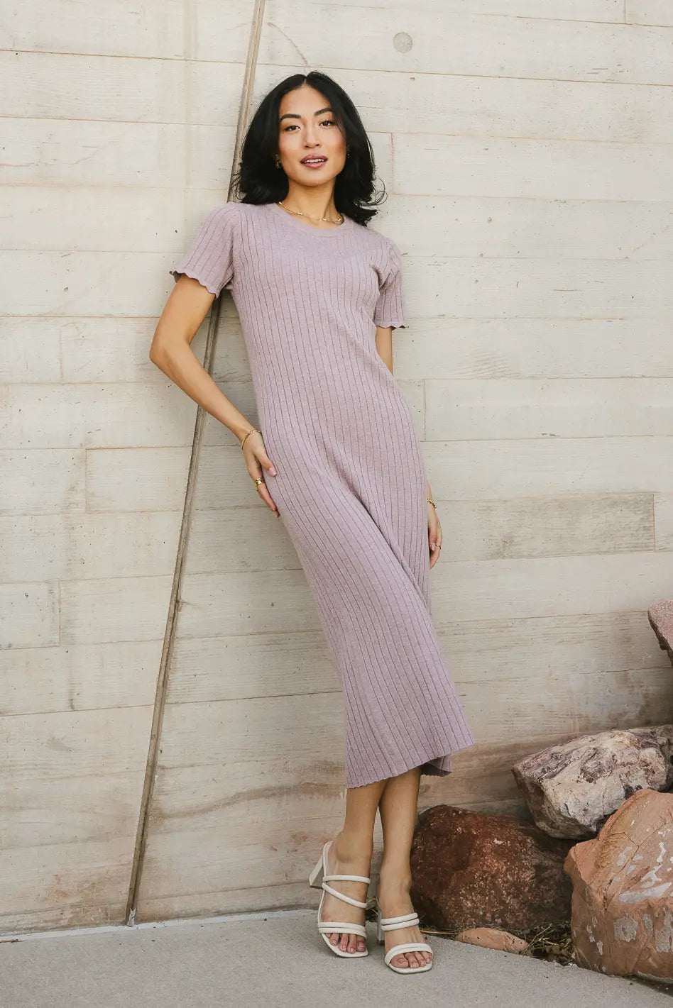 Emmie Ribbed Midi Dress in Lavender FINAL SALE