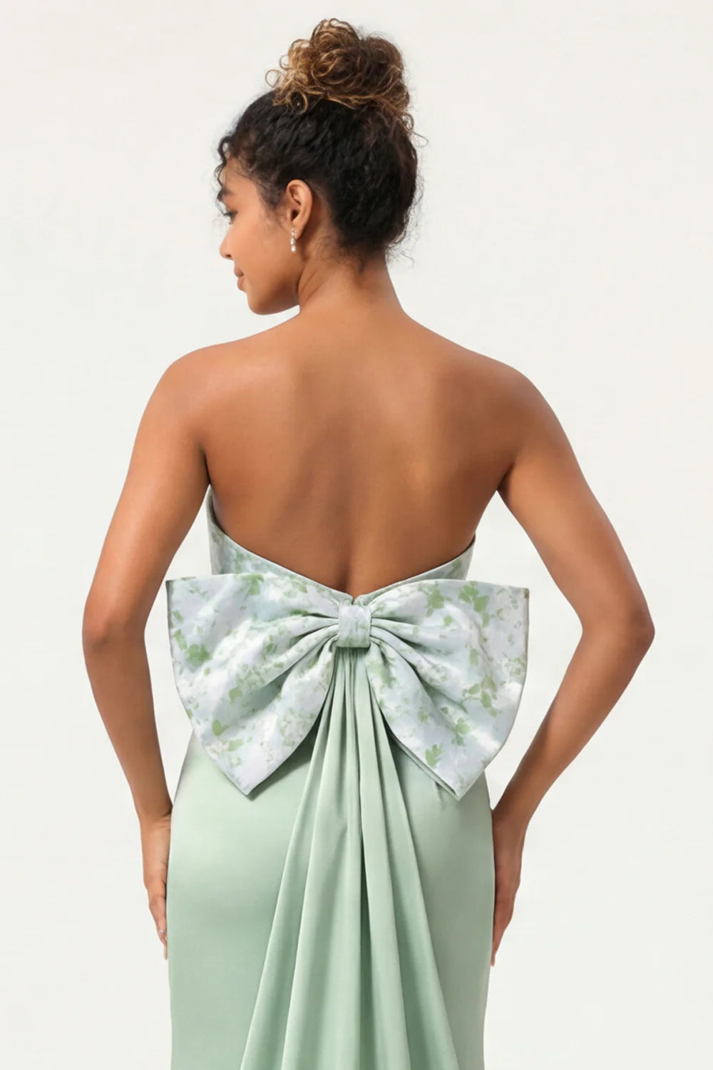 Green Strapless Mermaid Long Bridesmaid Dress with Bow