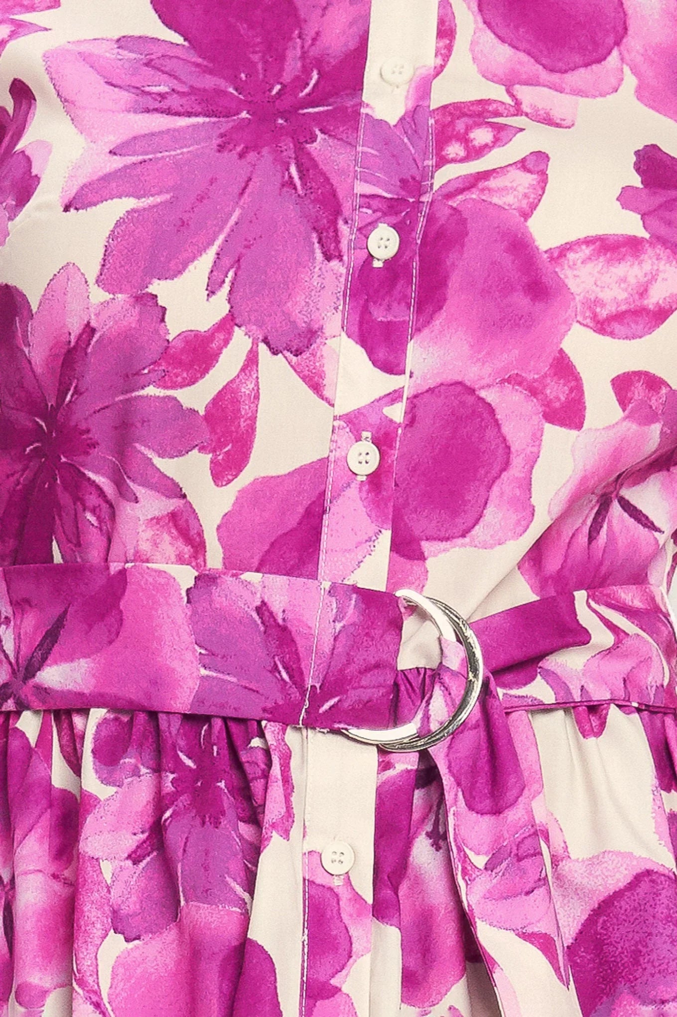 FUCHSIA PETAL FLORAL MIDI SHIRT DRESS