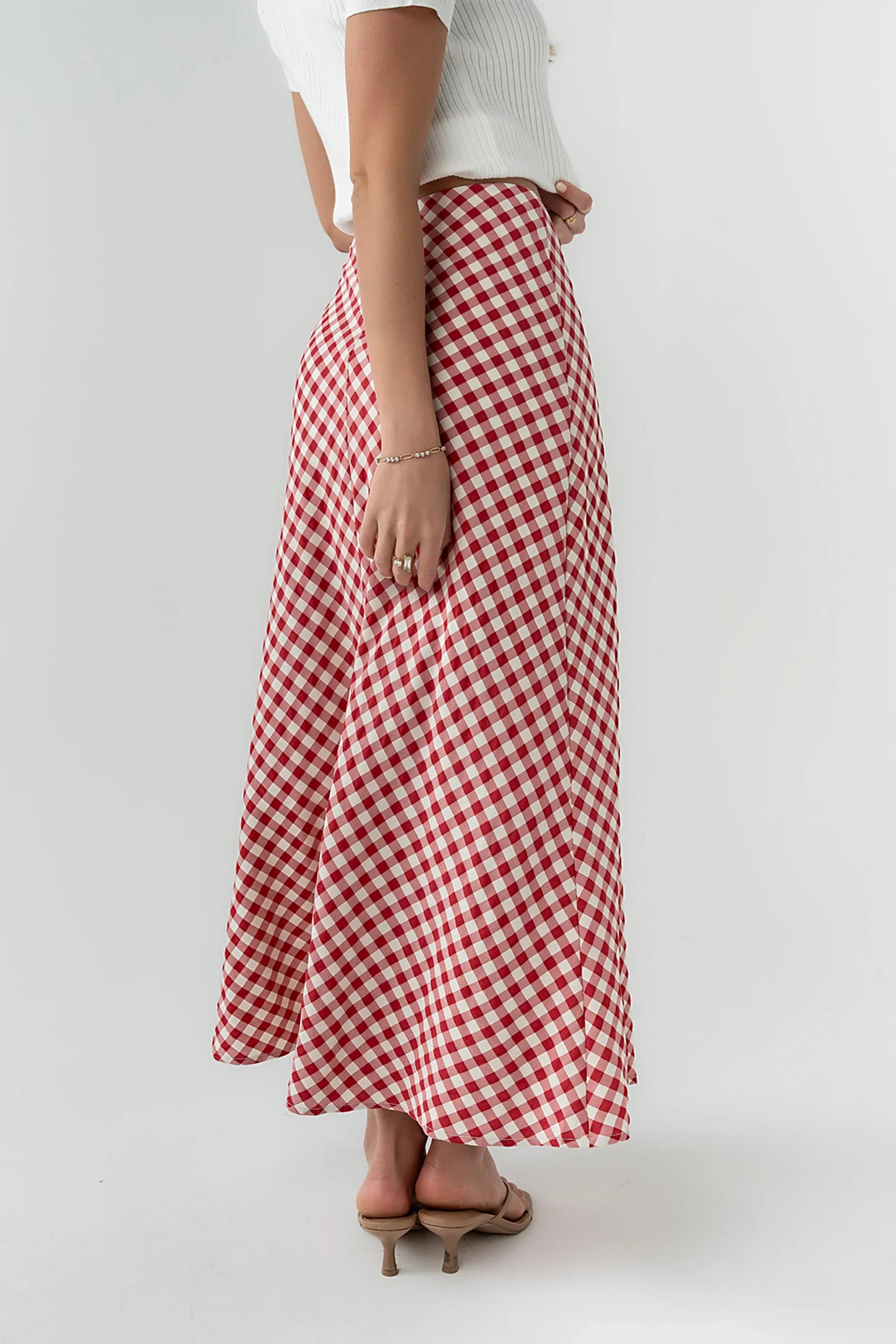 Posie Gingham Maxi Skirt in Red