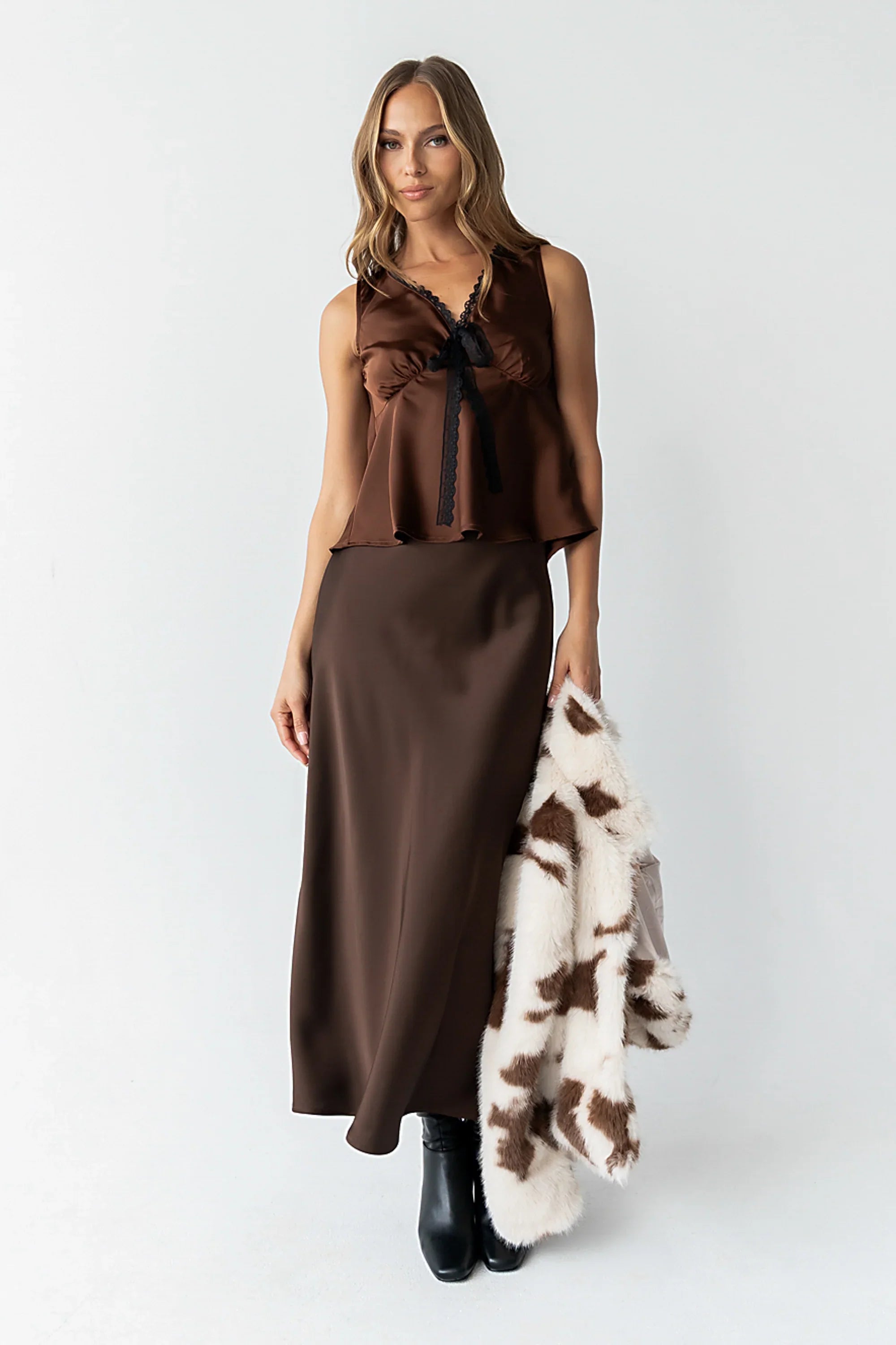 Tory Satin Maxi Skirt in Brown FINAL SALE