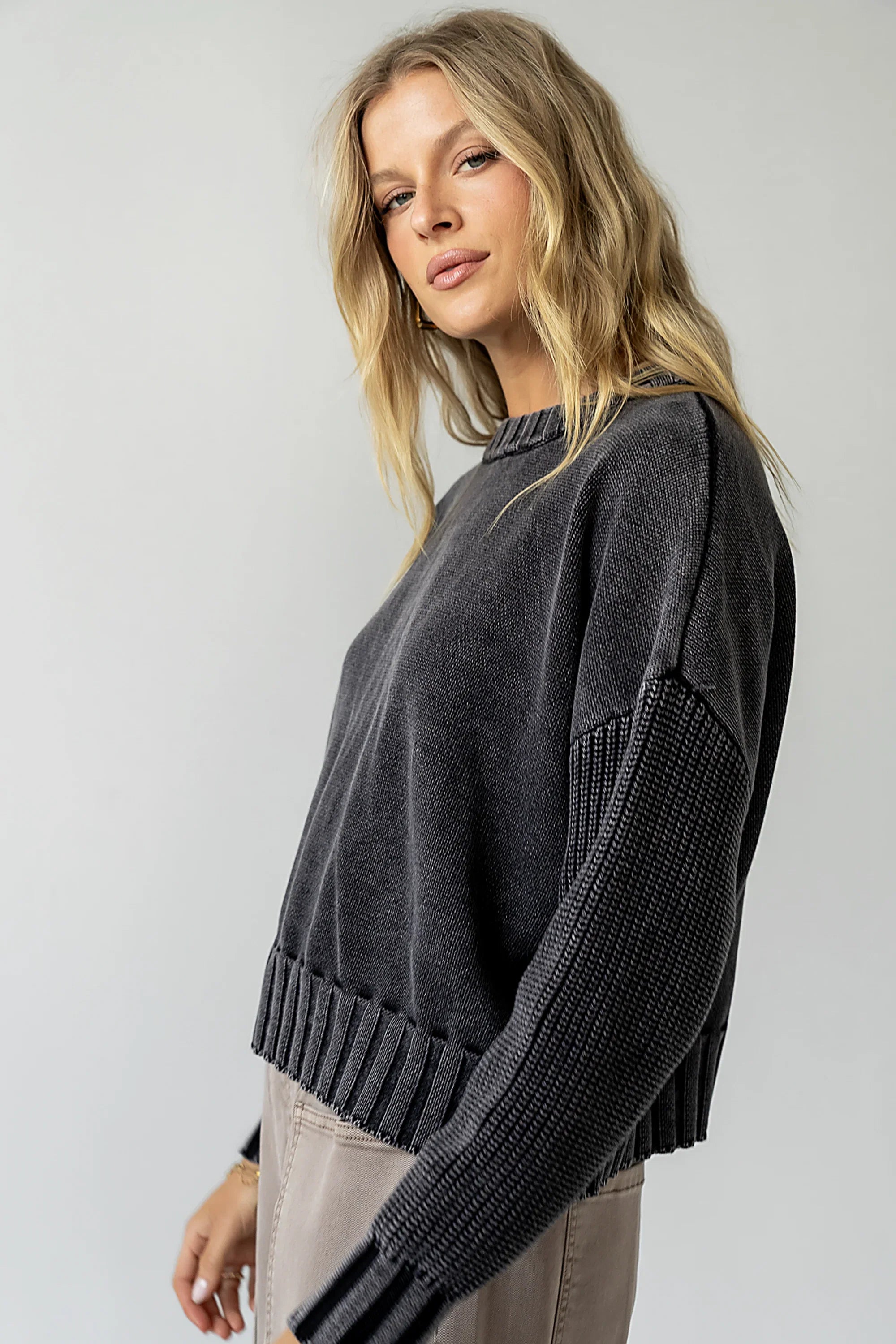 Payton Knit Sweater in Washed Black FINAL SALE