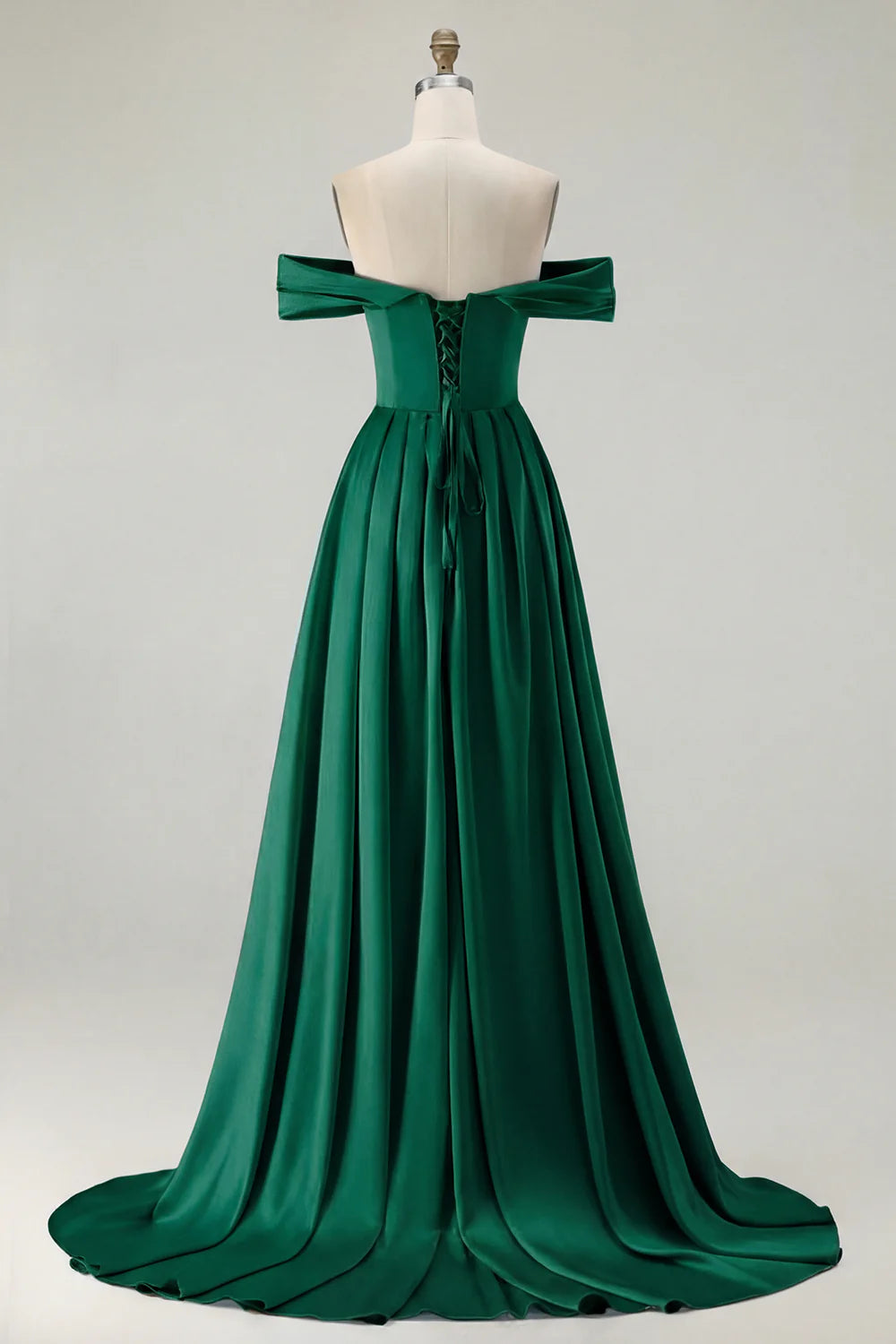 Off the Shoulder A Line Blue Satin Long Bridesmaid Dress with Slit