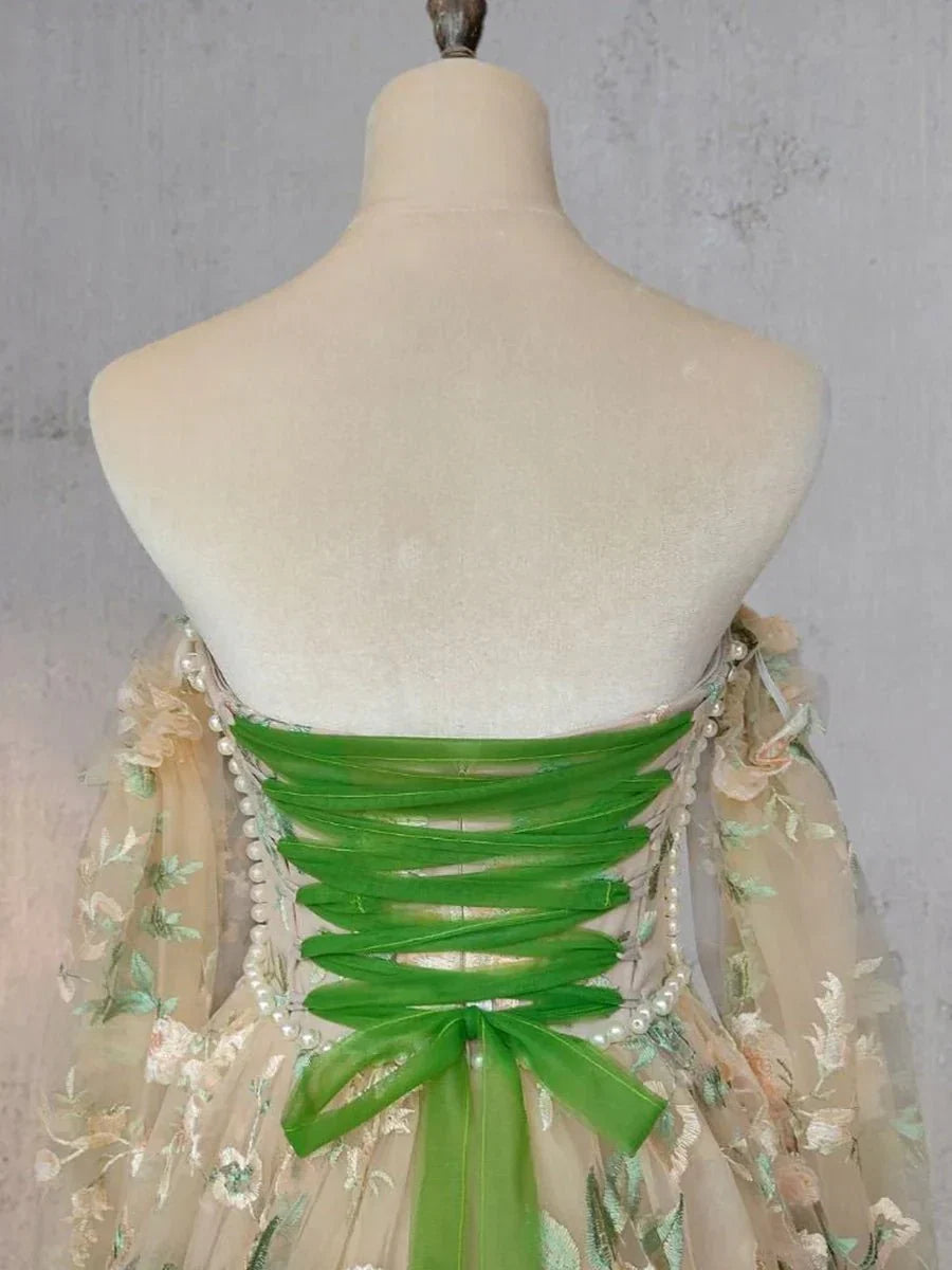 A Line Light Green Sweetheart Pearl Wedding Dress