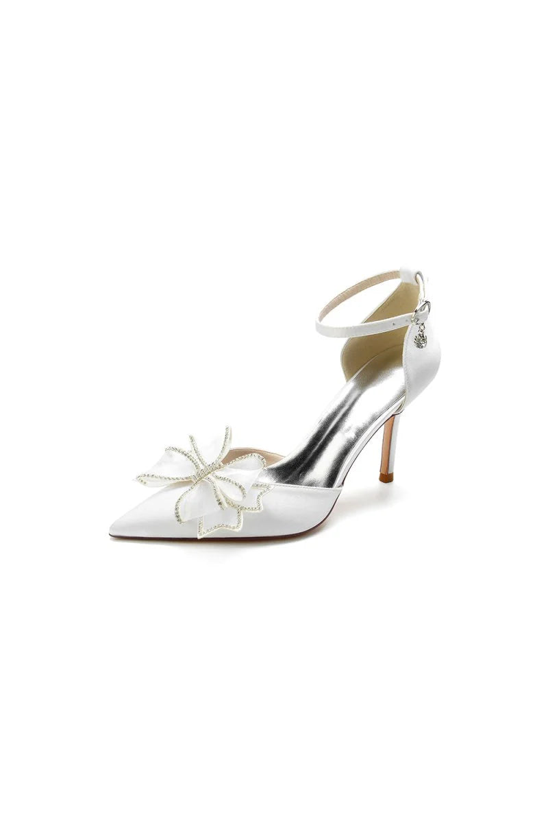 Pointed Toe Bow Stiletto Ankle Strap High Heels