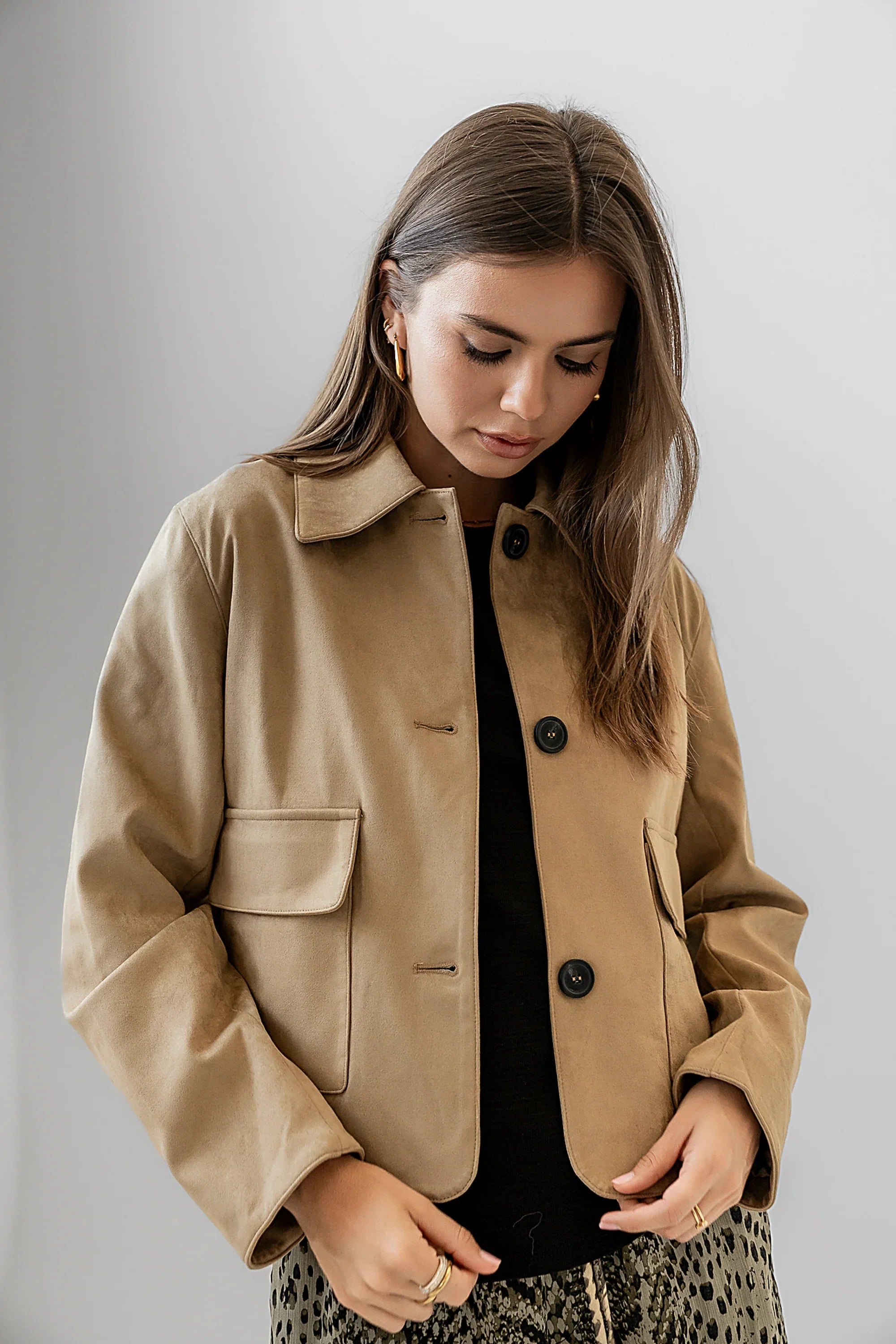 Aden Suede Jacket in Khaki FINAL SALE