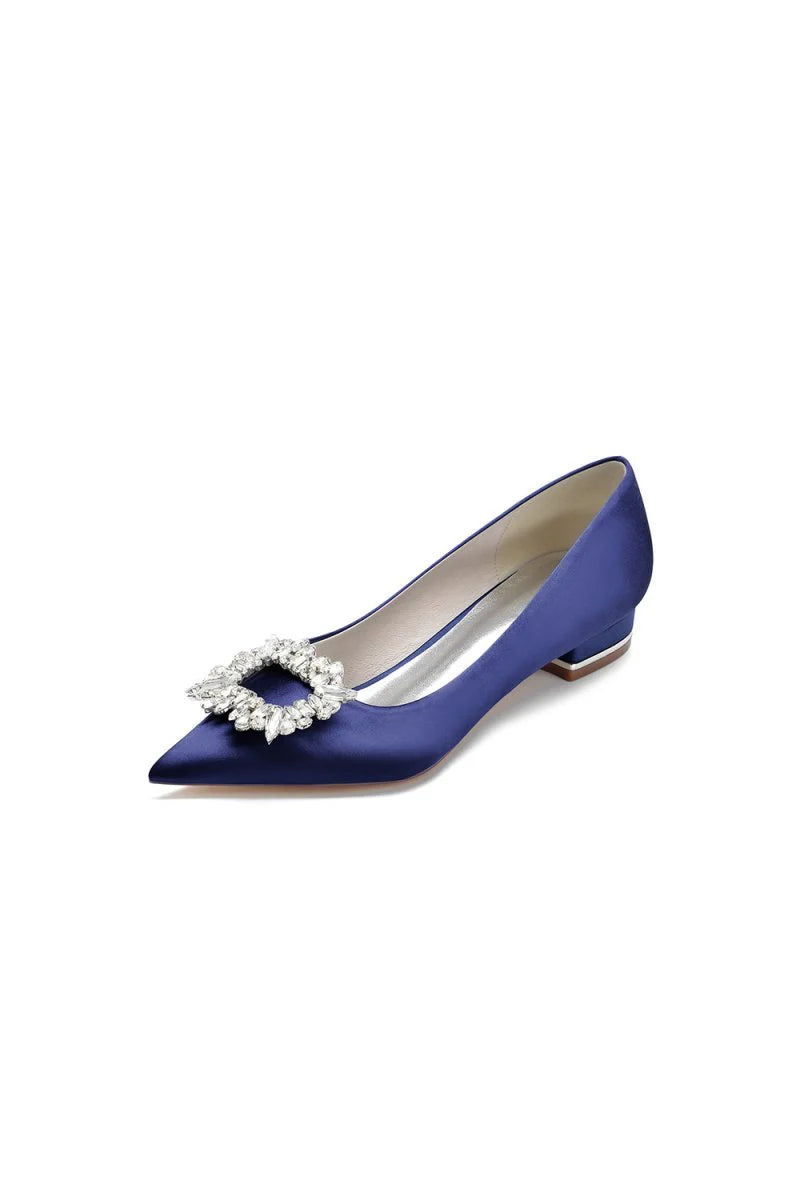 Simple Pointed Toe Satin Kitten Heels With Beading