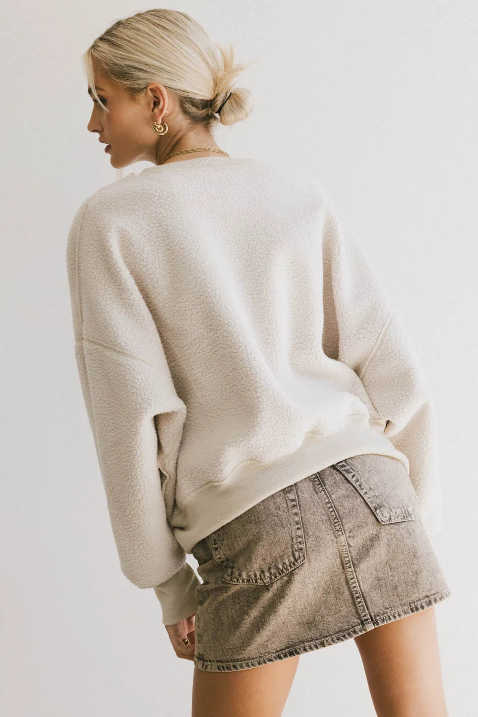 Reversible Sherpa Sweatshirt in Cream FINAL SALE