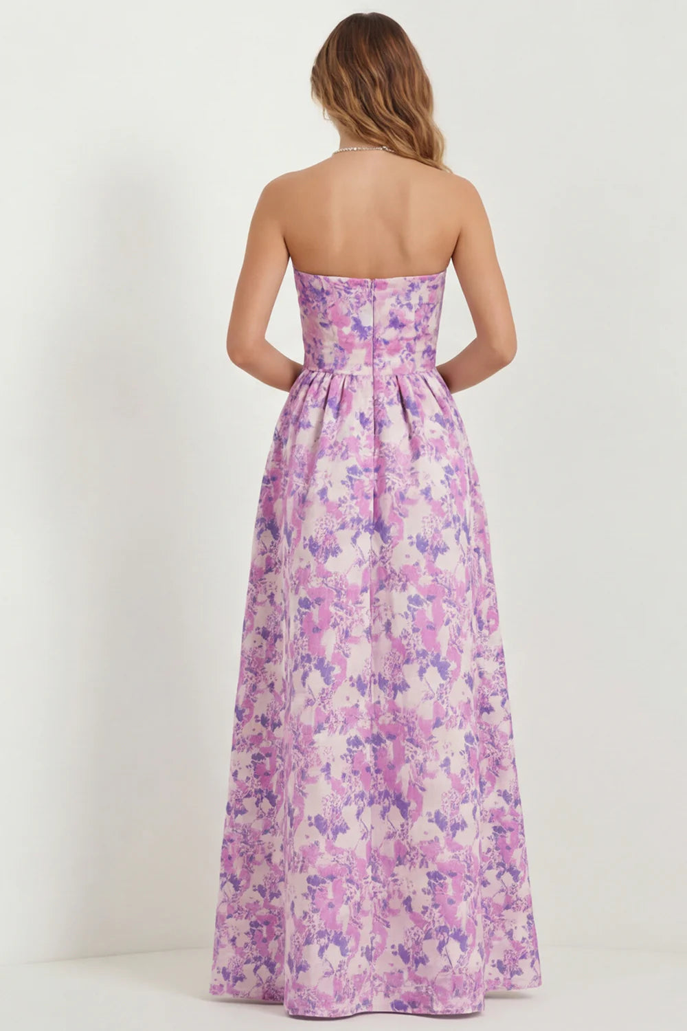 Light Blue Floral Sweetheart A Line Printed Maxi Dress with Pockets
