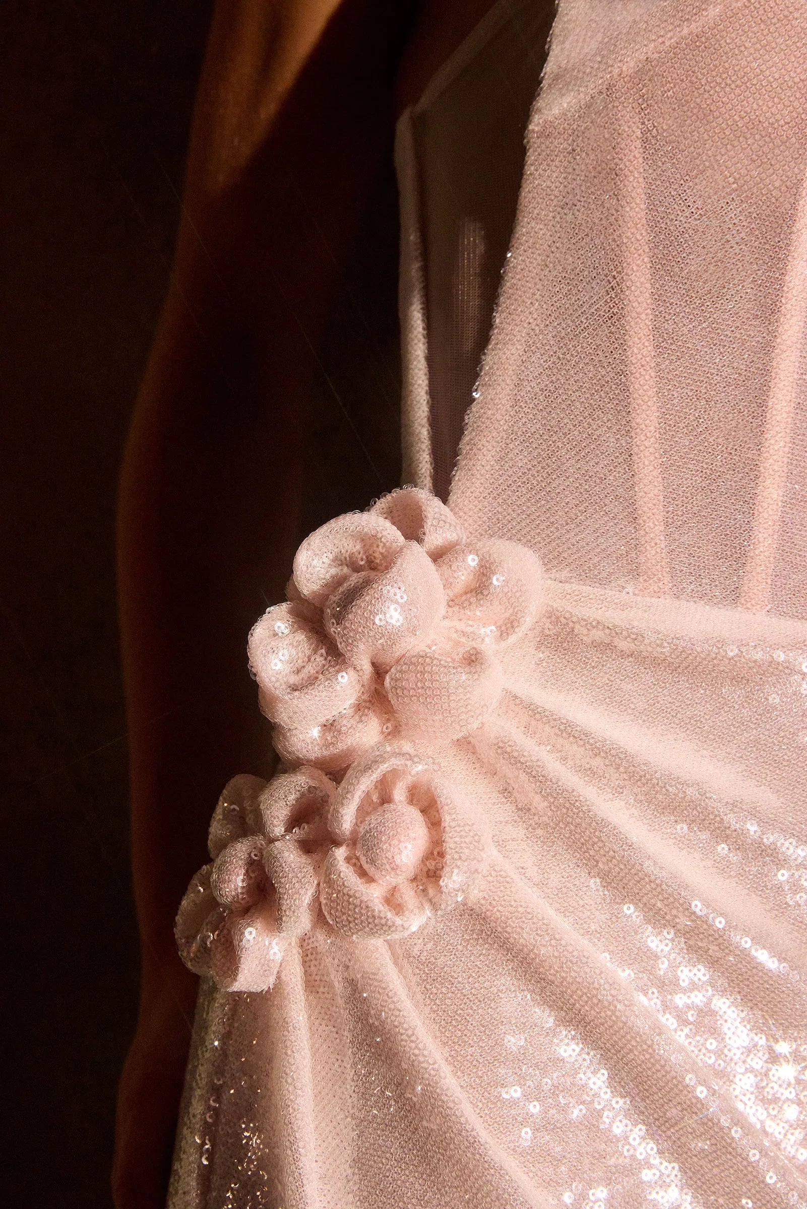Vanya Gown Rosette Sequin Evening Dress Choker
