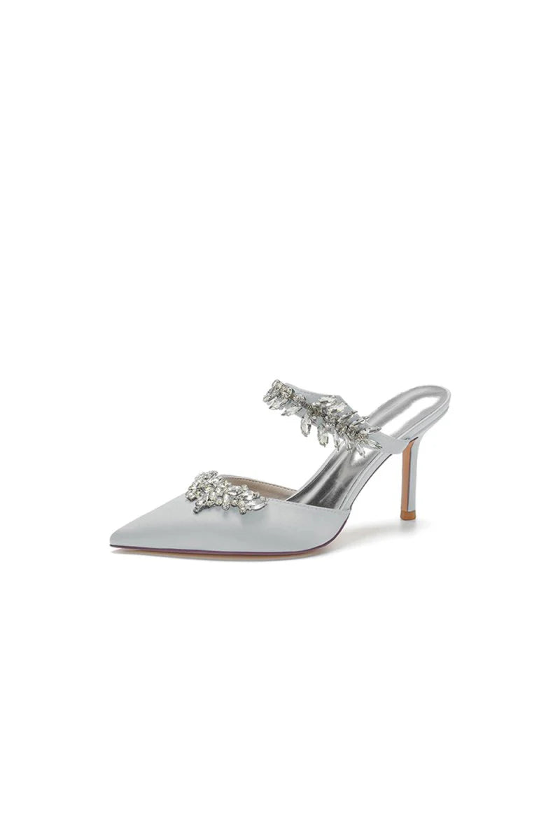 Pointed Toe Crystal Flower Strap Stiletto Heel