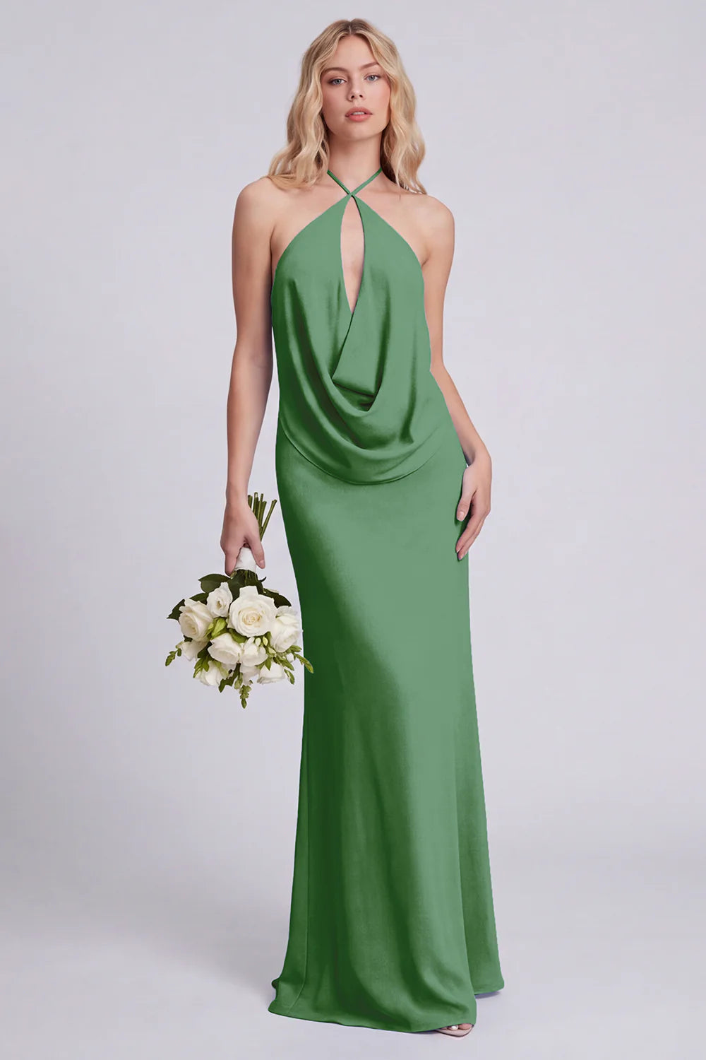Light Blue Halter Backless Mermaid Bridesmaid Dress