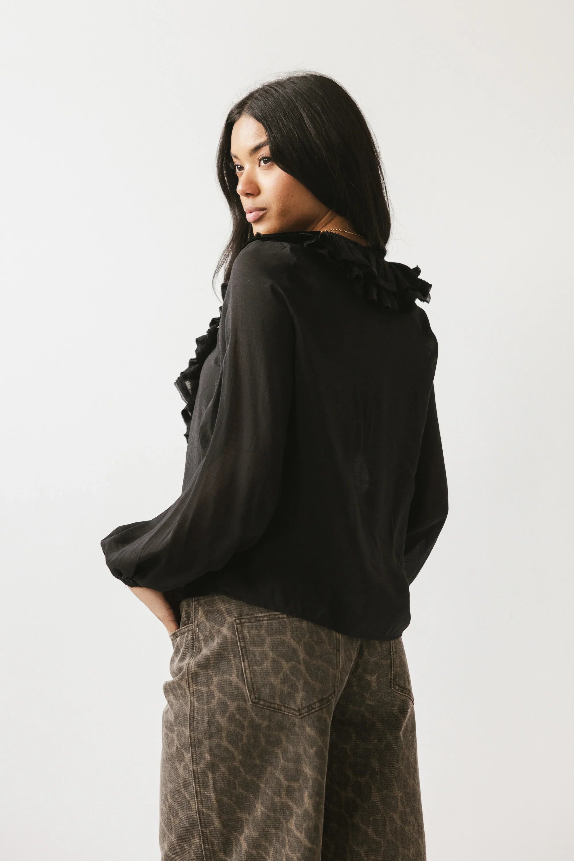 Calispell Sheer Collared Blouse in Black FINAL SALE