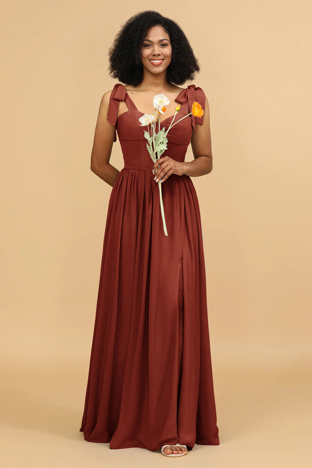 Sweetheart Sleeveless Long Chiffon Bridesmaid Dress with Slit