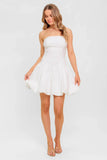 TWILIGHT WISH WHITE DENIM BUBBLE HEM MINI DRESS