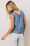 Dorian Embroidered Blouse in Denim FINAL SALE