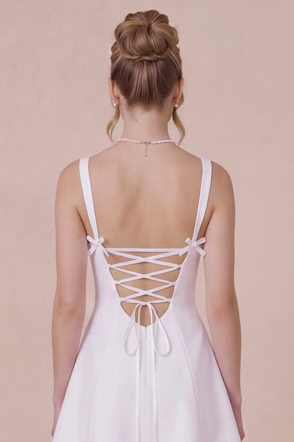 Simple White Square Neck Mini Graduation Dress