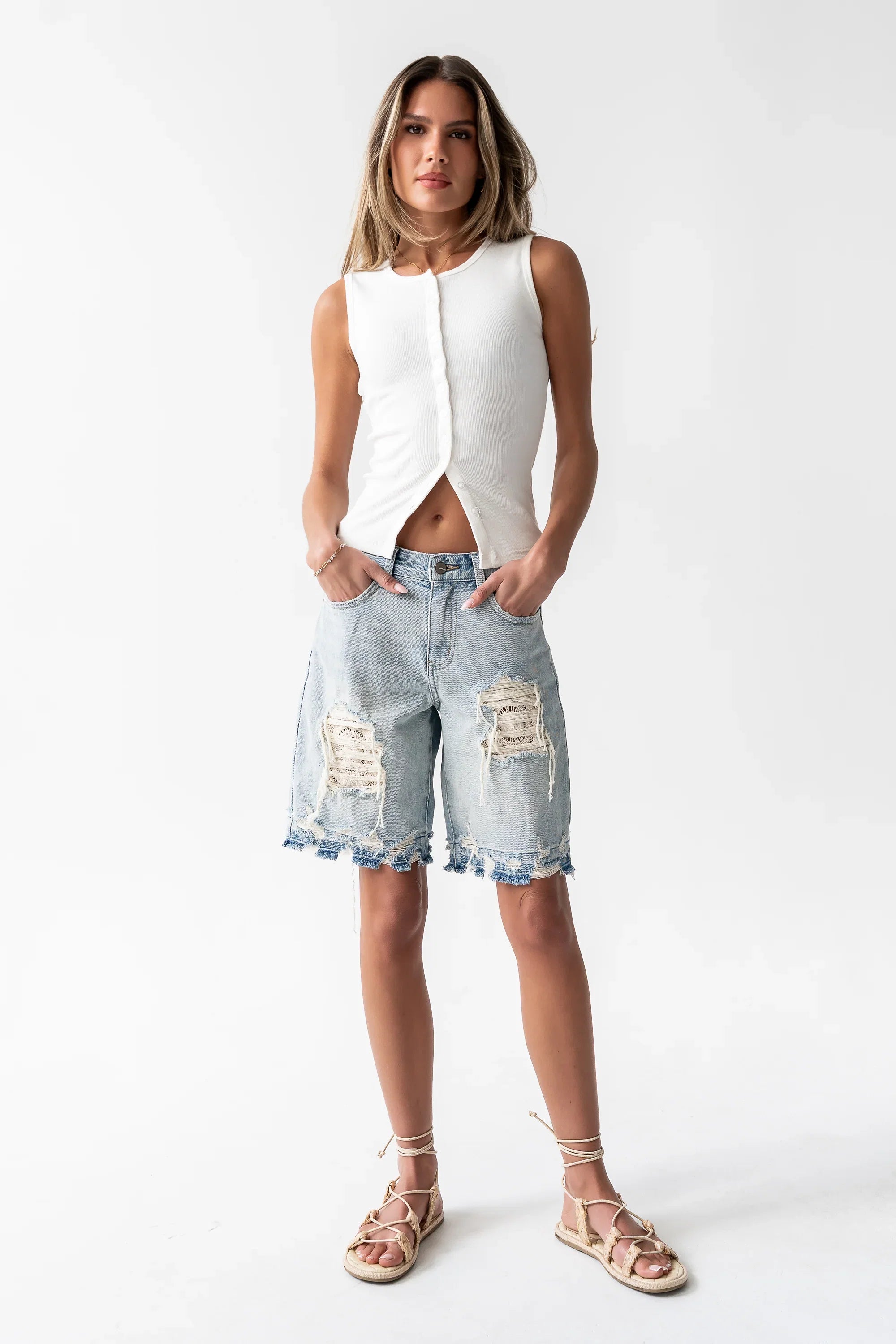 Cashe Distressed Bermuda Shorts