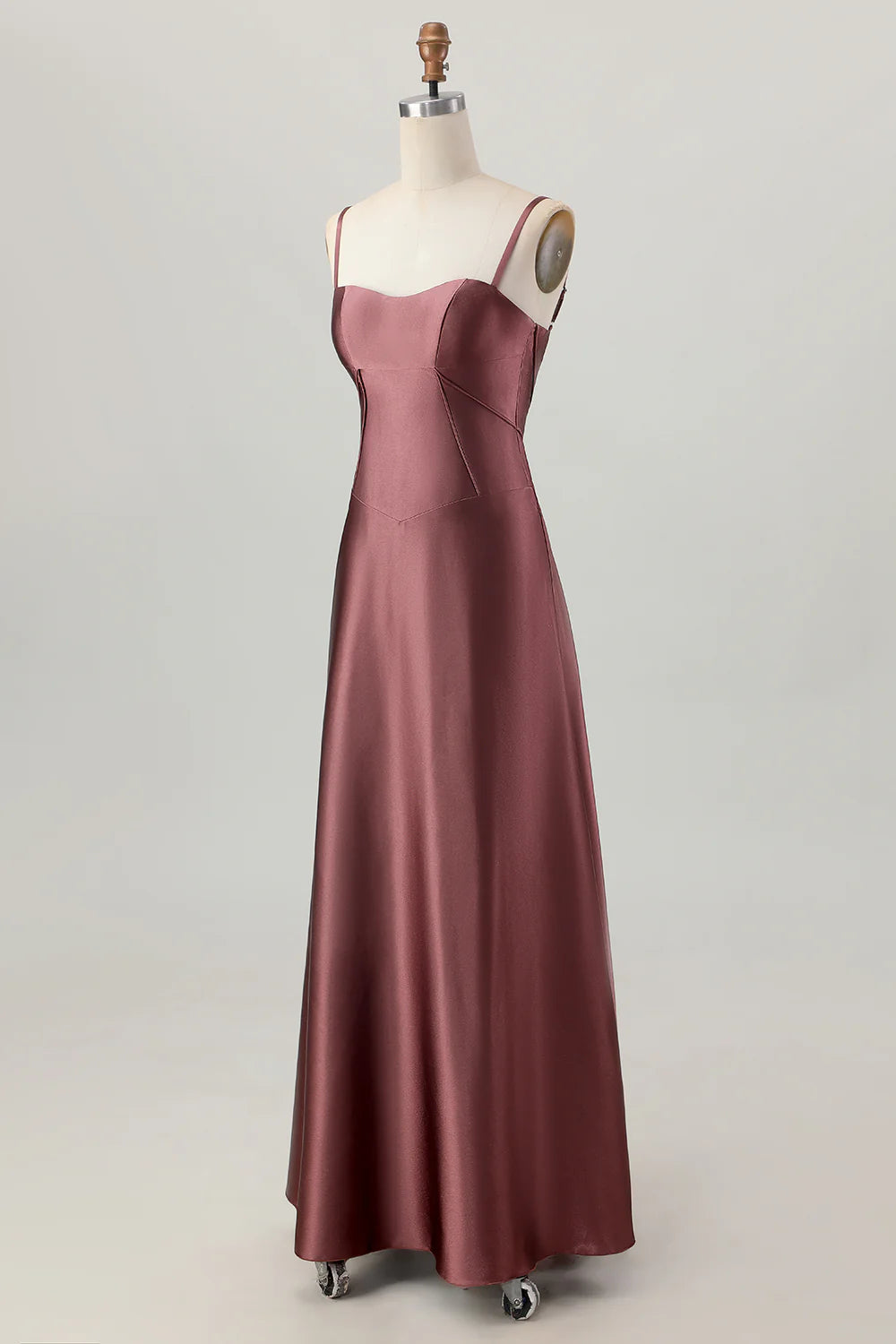 Coffee A Line Spaghetti Straps Long Bridesmaid Dress with Lace Up Back