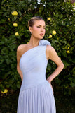 Minna Gown Rosette One Shoulder A line Shimmer Chiffon Dress