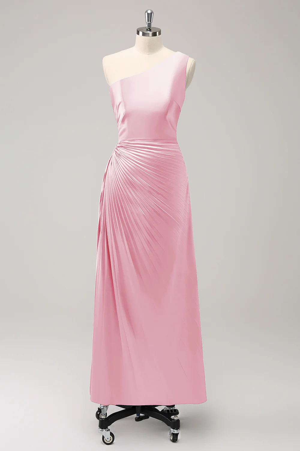Blue Sheath One Shoulder Satin Keyhole Long Bridesmaid Dress