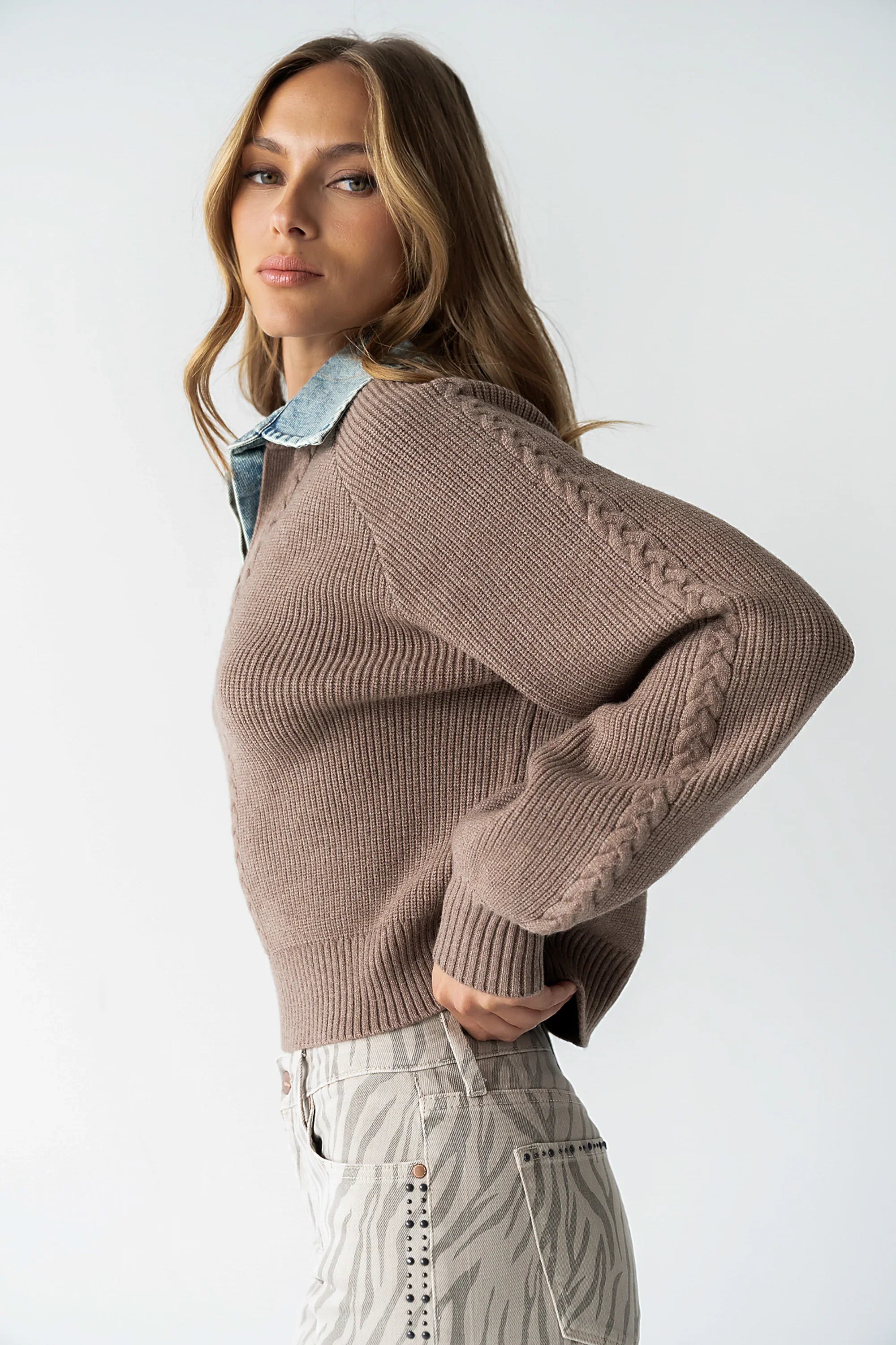Melissa Contrast Sweater in Mocha FINAL SALE