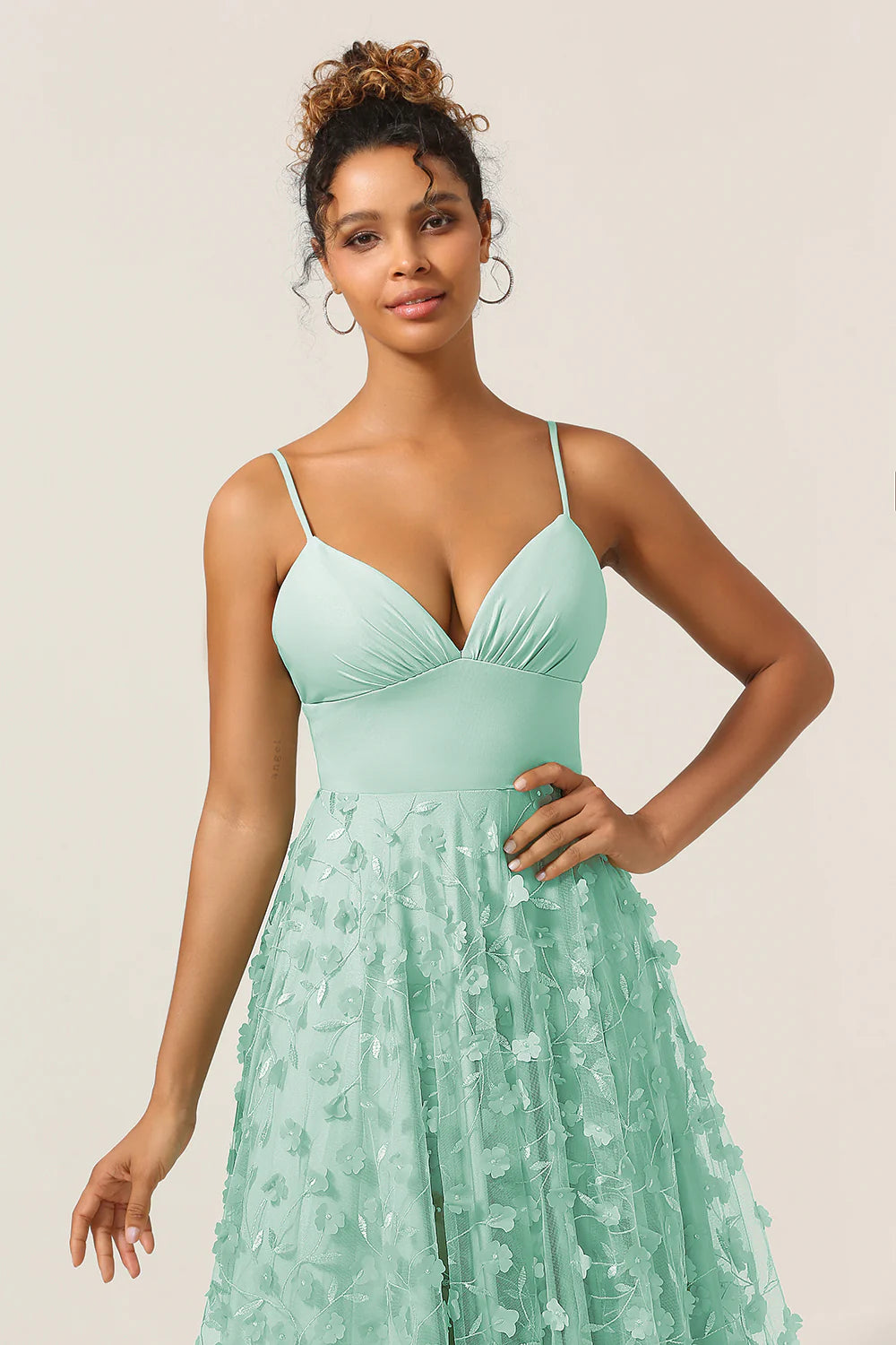Dark Green A Line Spaghetti Straps Satin Long Bridesmaid Dress