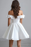 White Off The Shoulder A Line Short Graduation Dress