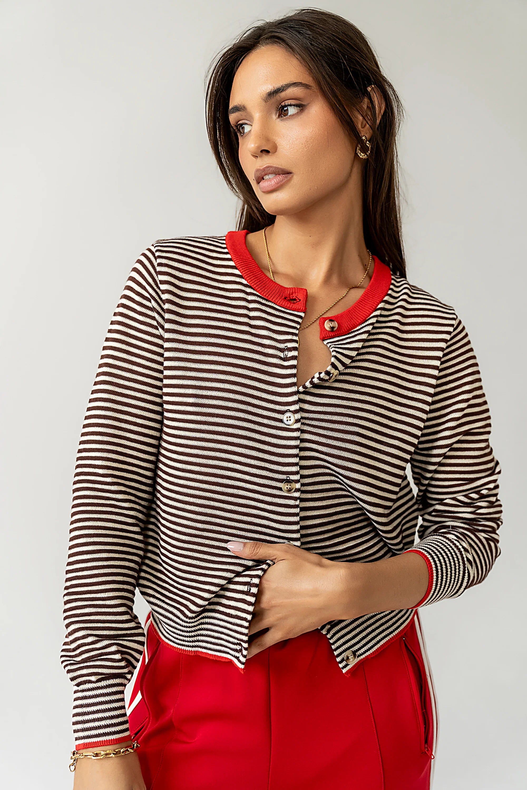 Josy Button Front Cardigan in Red FINAL SALE