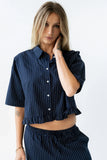 Melody Pinstripe Blouse in Navy