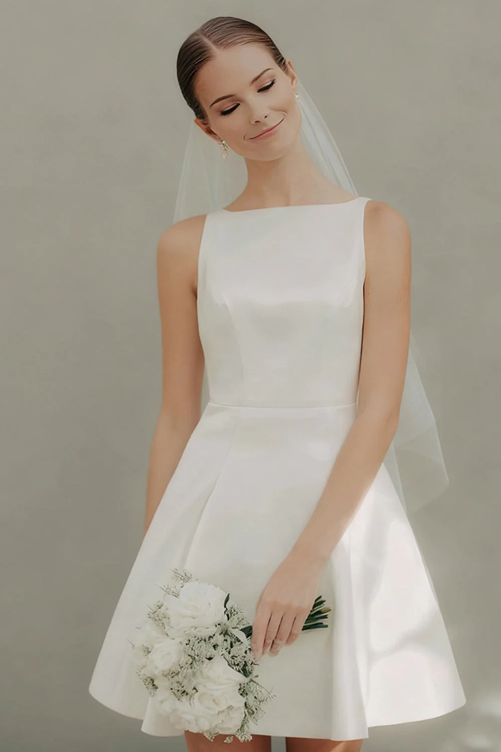 Simple A Line White Satin Courthouse Wedding Dress