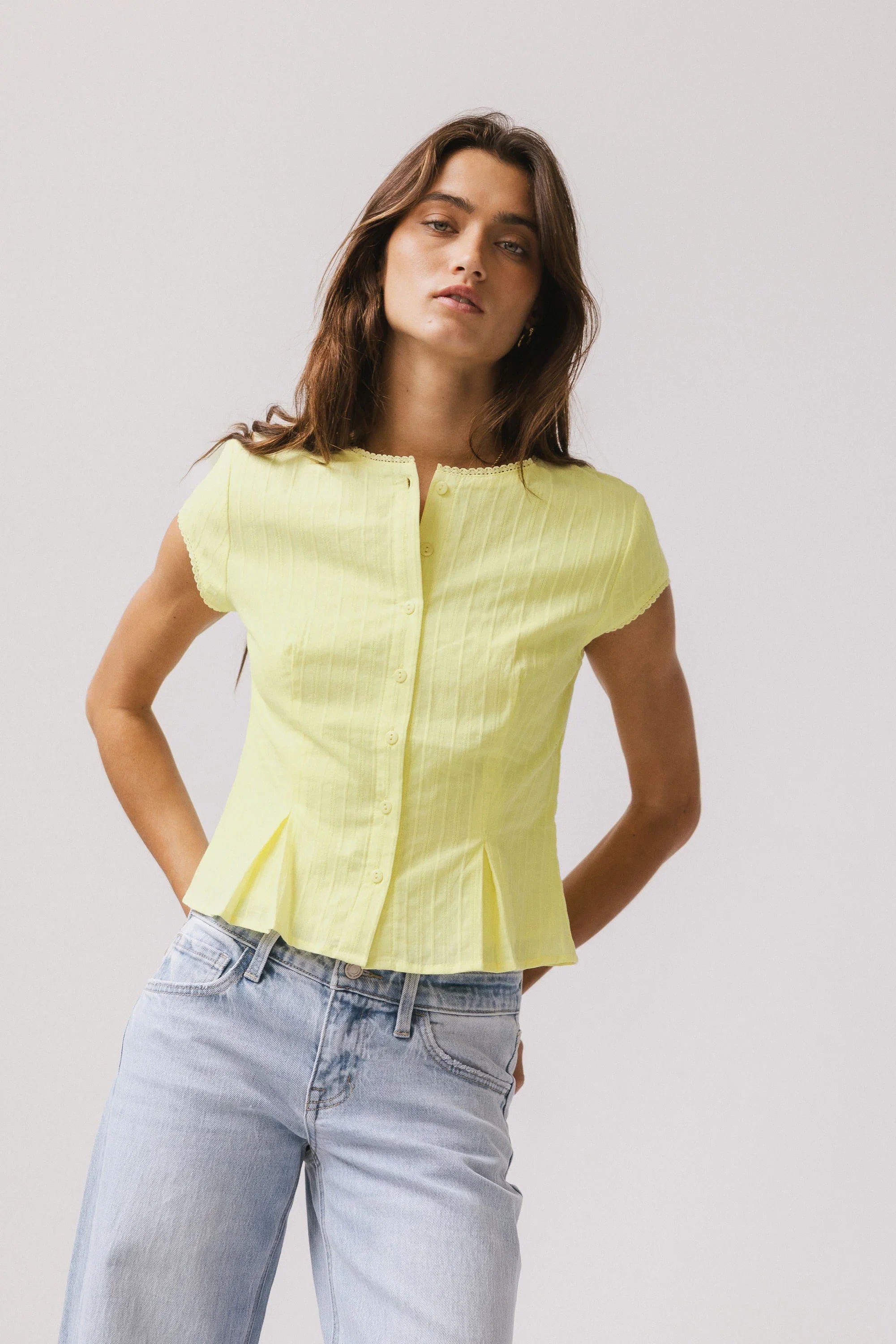 Rumi Button Front Blouse in Yellow FINAL SALE