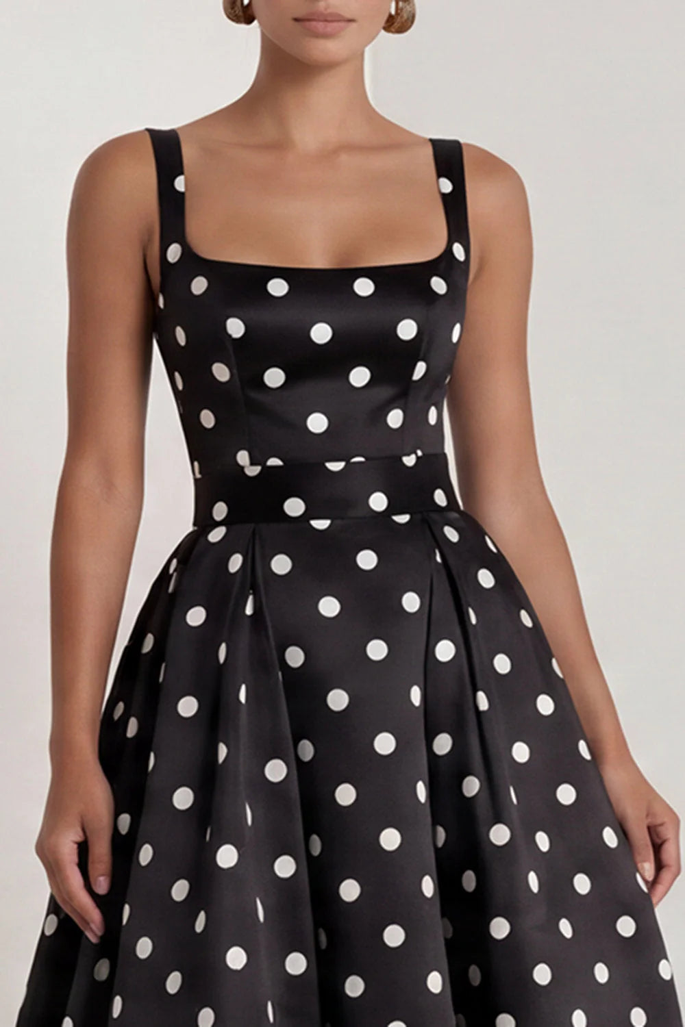 Black A Line Polka Dot Maxi Formal Dress with Bow